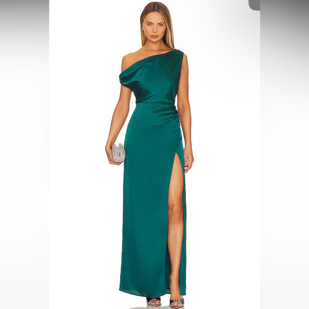 Show Me Your Mumu Jodie Satin Dress in Emerald Luxe size M